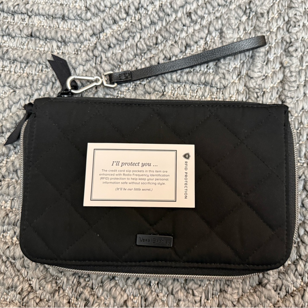 Vera Bradley Black Quilted Travel Wristlet